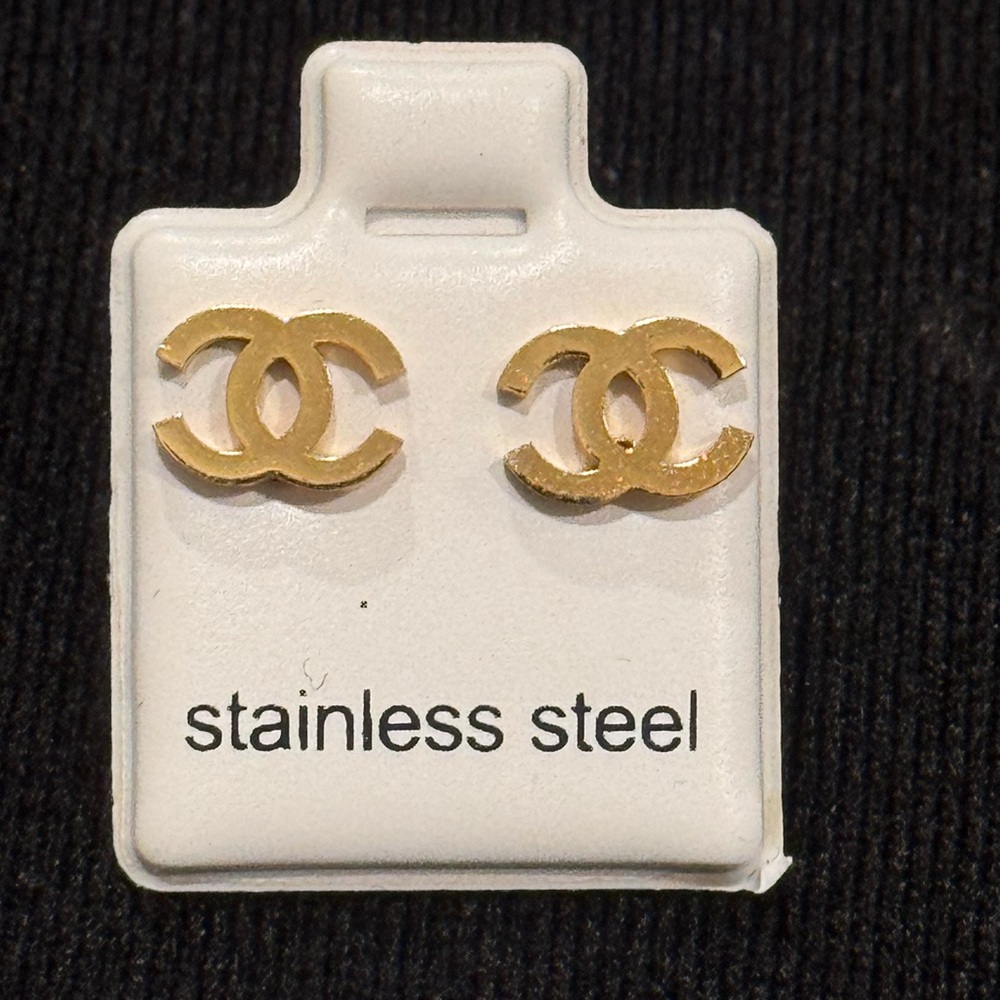 Fashion Jewelry Gold Stainless Steel Monogram Earrings .25 inch